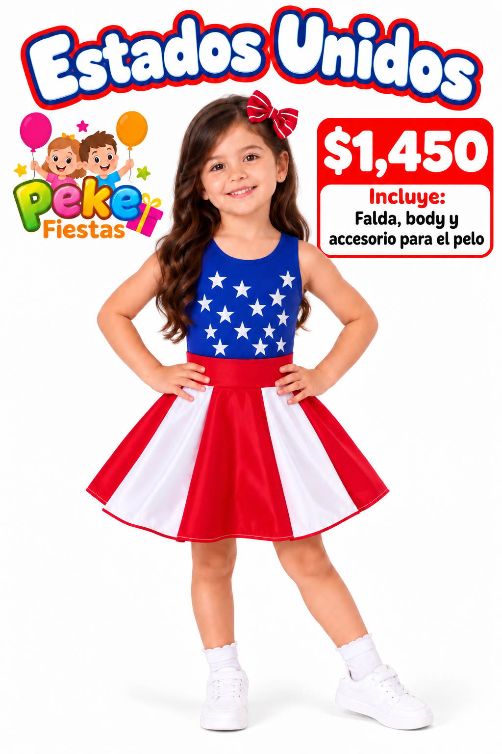 Conjunto Típico Falda y Body Estados Unidos Talla 6