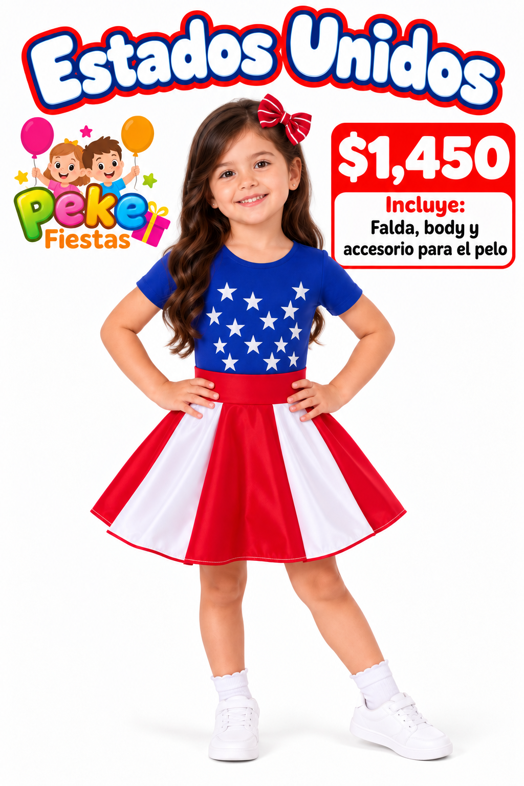 Conjunto Típico Falda y Body Estados Unidos Talla 6